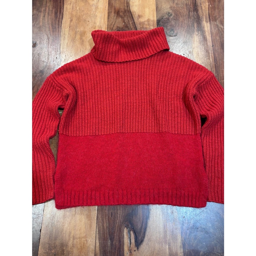 CYNTHIA ROWLEY turtleneck sweater women size S red mixed knit alpaca blend